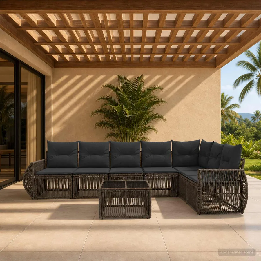 Ensemble de canapé de jardin 8 pcs Gris et Gris foncé polyrotin