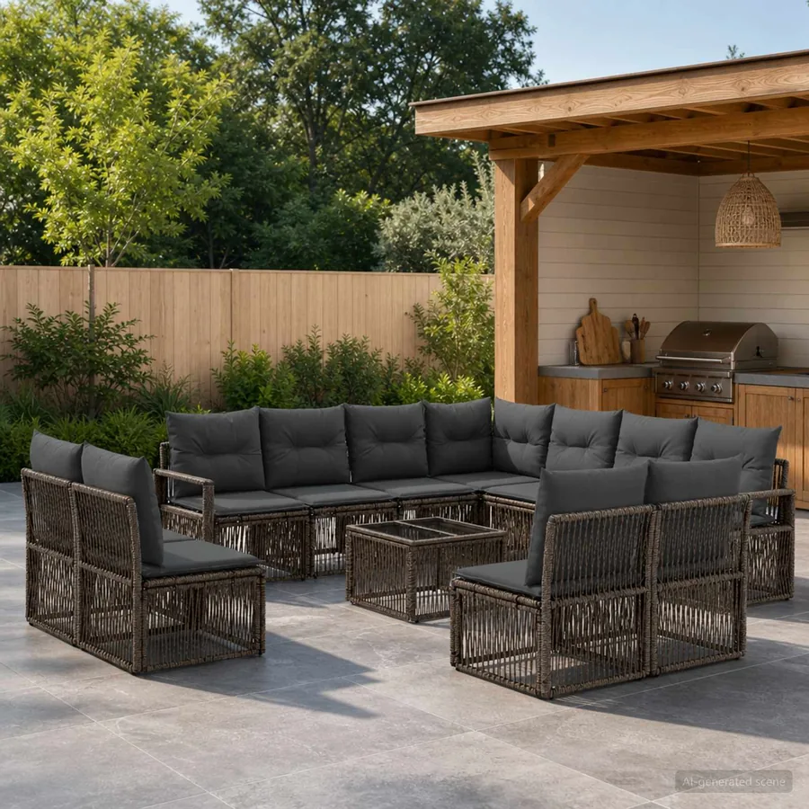 Ensemble de canapé de jardin 12 pcs Gris polyrotin