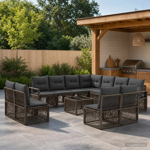 Ensemble de canapé de jardin 12 pcs Gris polyrotin