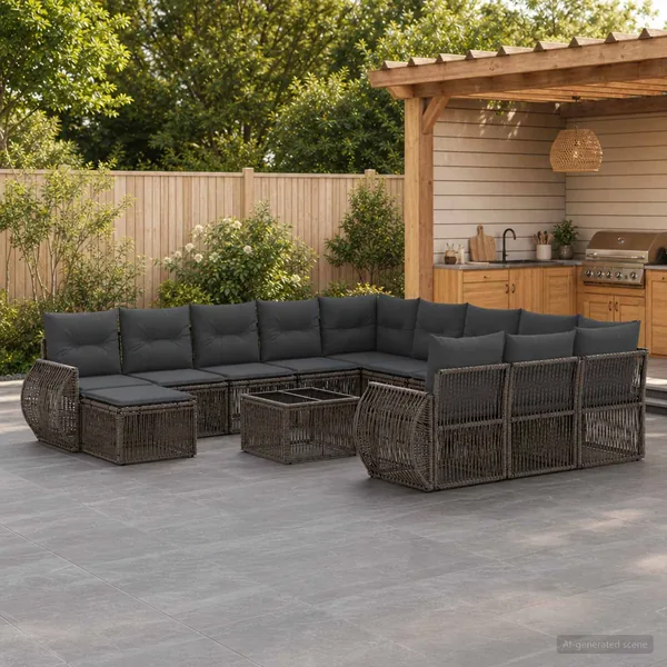 Ensemble de canapé de jardin 13 pcs Gris polyrotin