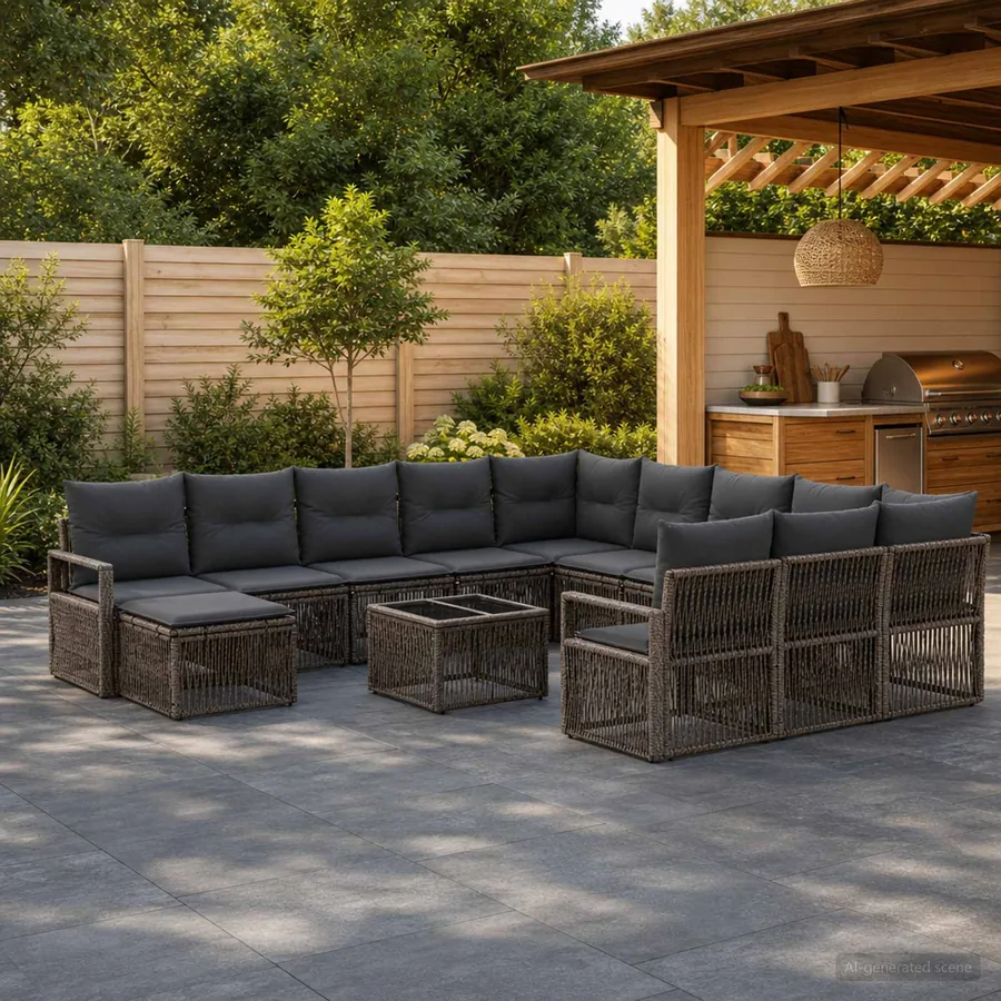Ensemble de canapé de jardin 13 pcs Gris polyrotin