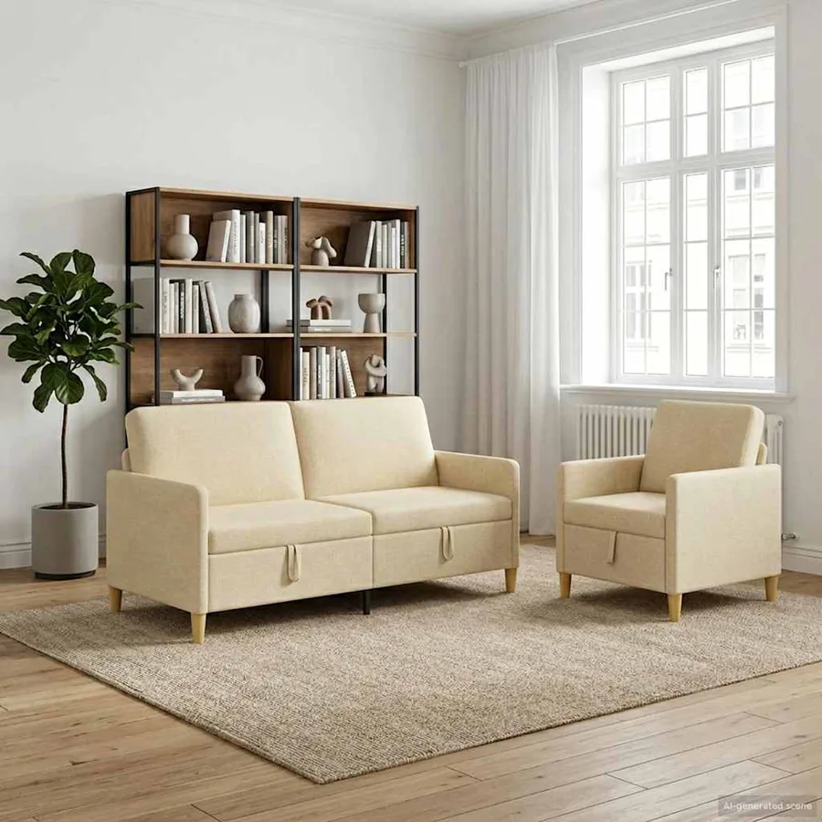 Canapé avec rangement 2 pcs Crème Polyester