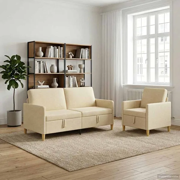 Canapé avec rangement 2 pcs Crème Polyester