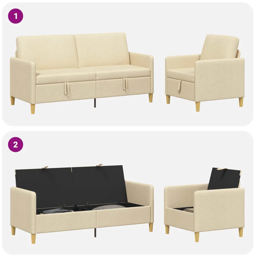 Canapé avec rangement 2 pcs Crème Polyester - 4
