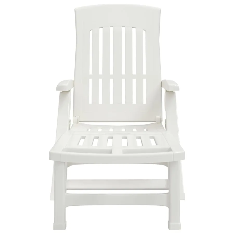 Chaise longue pliable avec roues blanc PP - 3