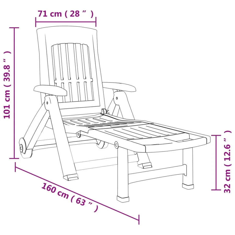 Chaise longue pliable avec roues blanc PP - 9