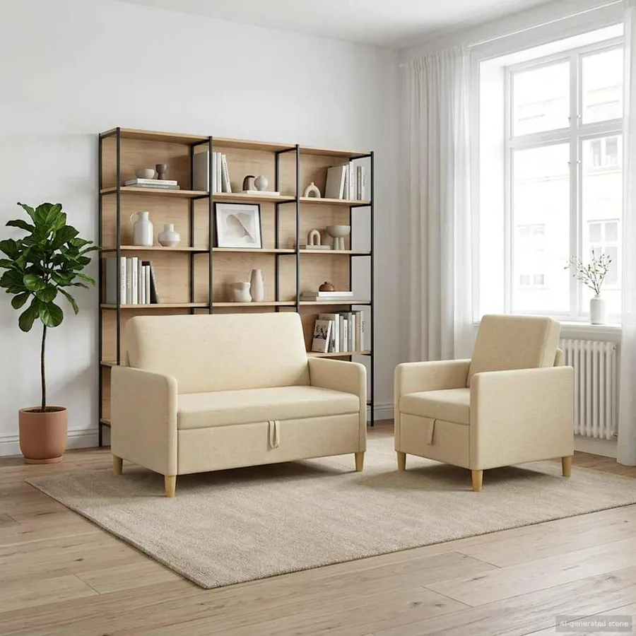 Canapé avec rangement 2 pcs Crème Polyester