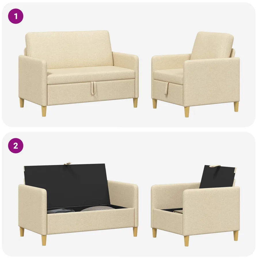 Canapé avec rangement 2 pcs Crème Polyester - 7