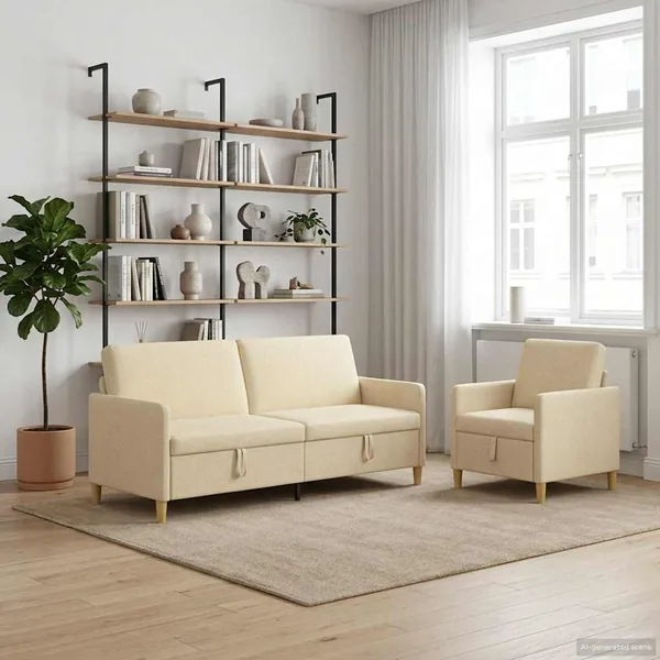 Canapé avec rangement 2 pcs Crème Polyester