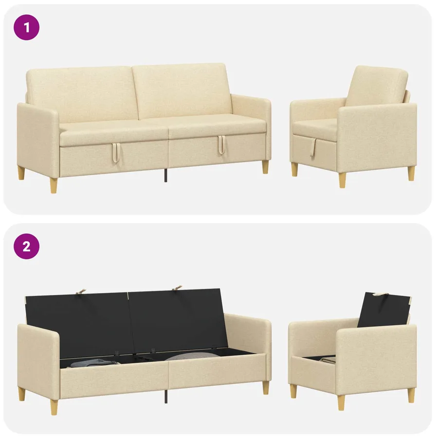 Canapé avec rangement 2 pcs Crème Polyester - 4