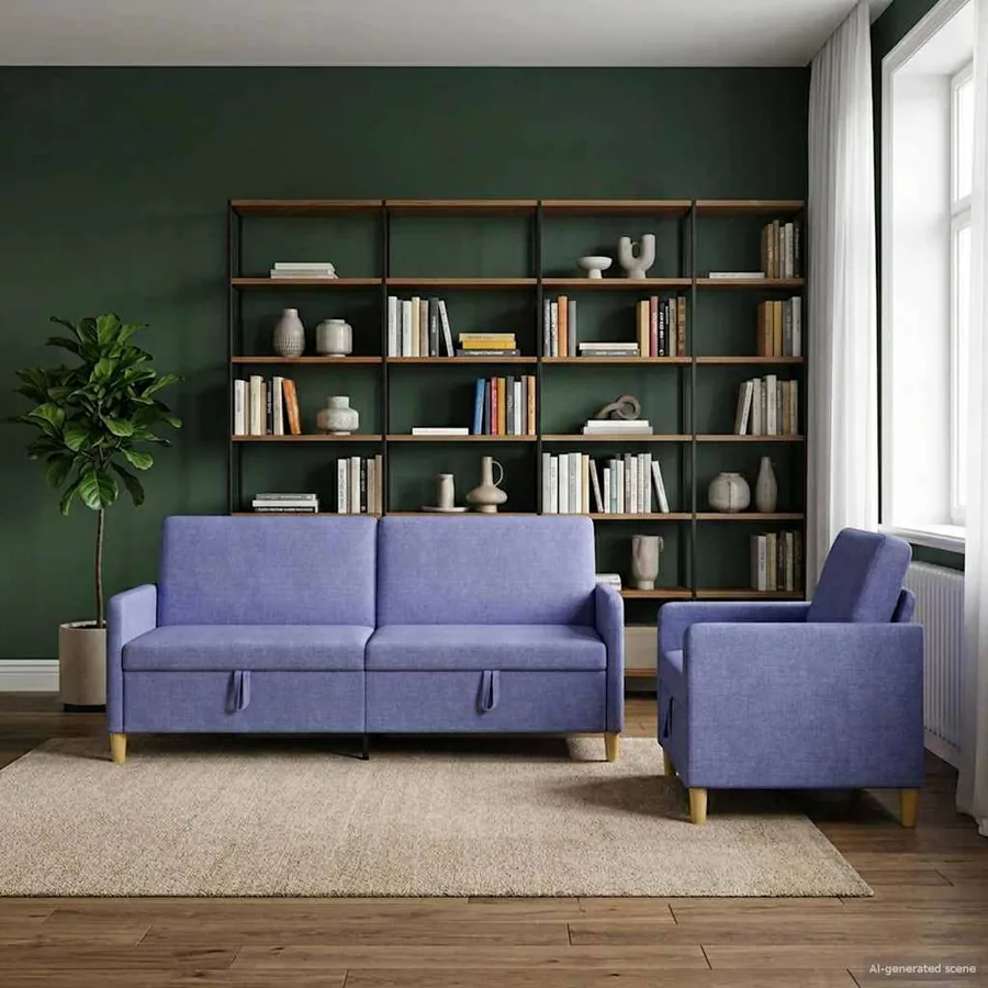Canapé avec rangement 2 pcs Bleu denim Polyester