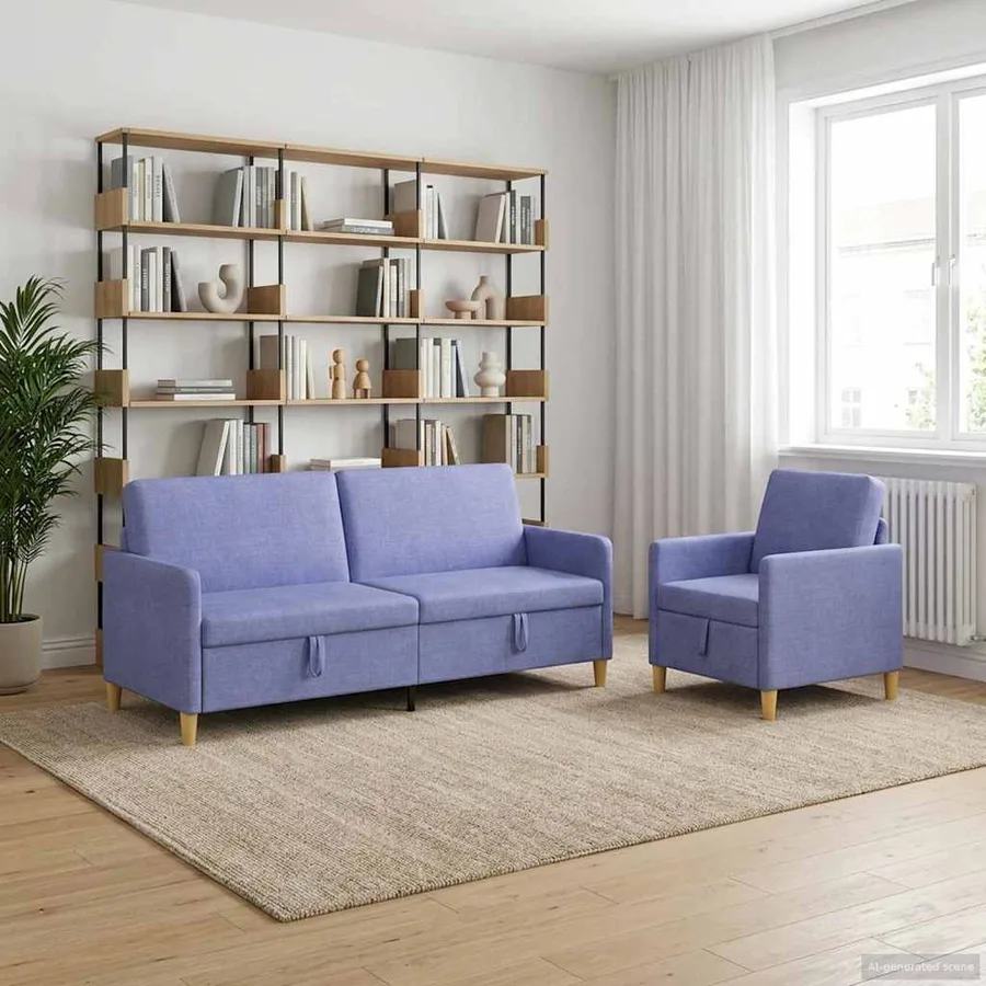 Canapé avec rangement 2 pcs Bleu denim Polyester - 3