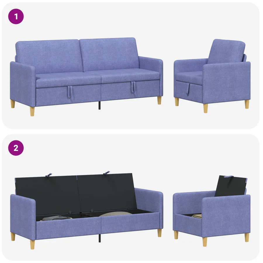 Canapé avec rangement 2 pcs Bleu denim Polyester - 4