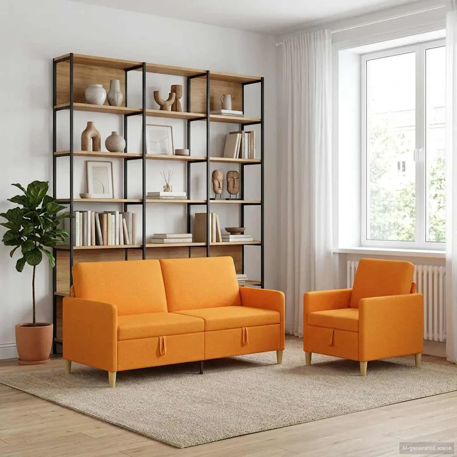Canapé avec rangement 2 pcs Jaune foncé Polyester - 3