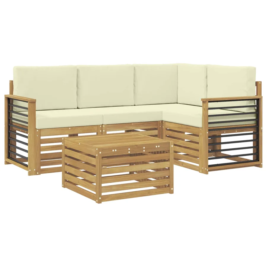 Ensemble de canapés d'extérieur 5 pcs Blanc et crème Polyester - 2