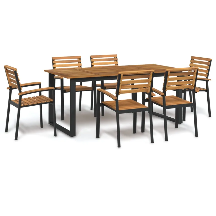Ensemble à manger de jardin 7 pcs bois d'acacia solide et métal
