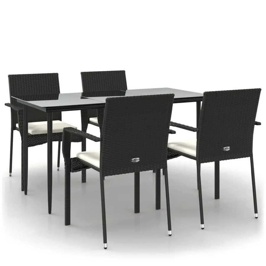 Ensemble à manger de jardin coussins 5pcs Noir Résine tressée - 2