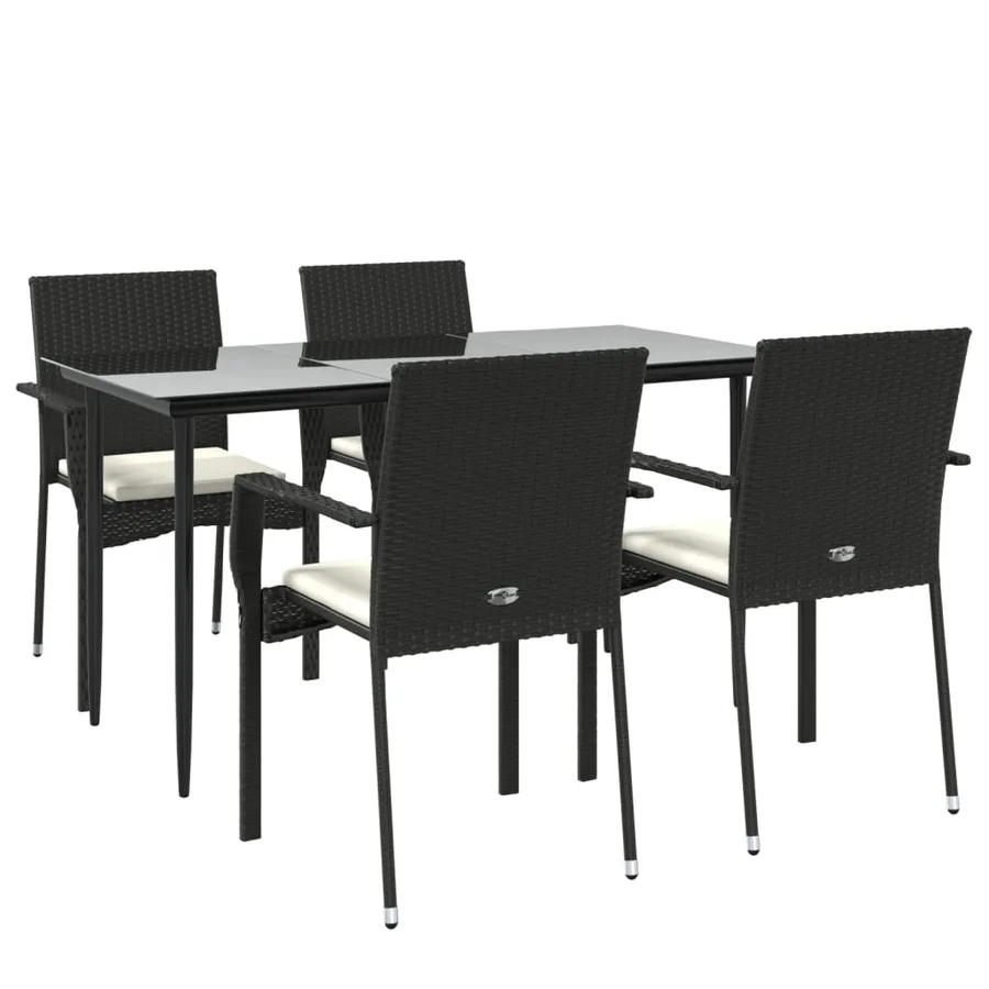 Ensemble à manger de jardin coussins 5pcs Noir Résine tressée - 3