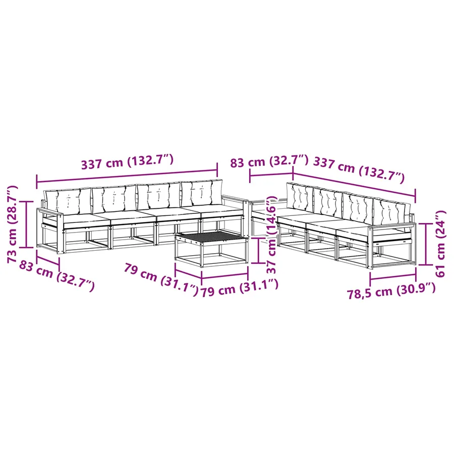 Ensemble de canapés d'extérieur 9 pcs Blanc et gris clair - 7