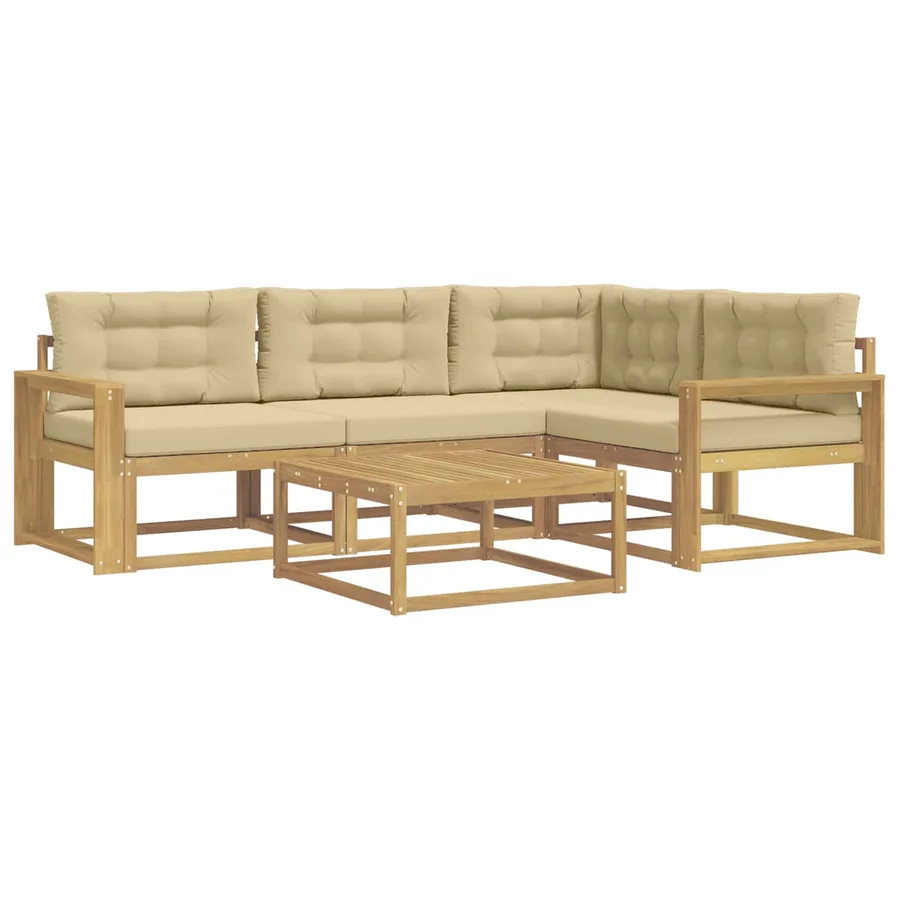Ensemble de canapés d'extérieur 5 pcs Blanc et Beige - 2