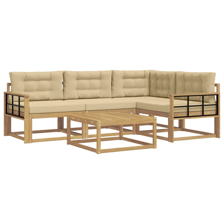 Ensemble de canapés d'extérieur 5 pcs Blanc et Beige - 2