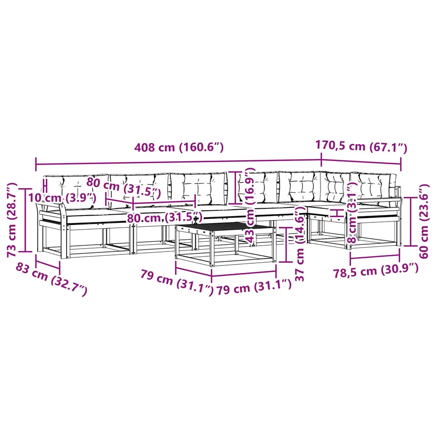 Ensemble de canapés d'extérieur 7 pcs Blanc et gris clair - 8