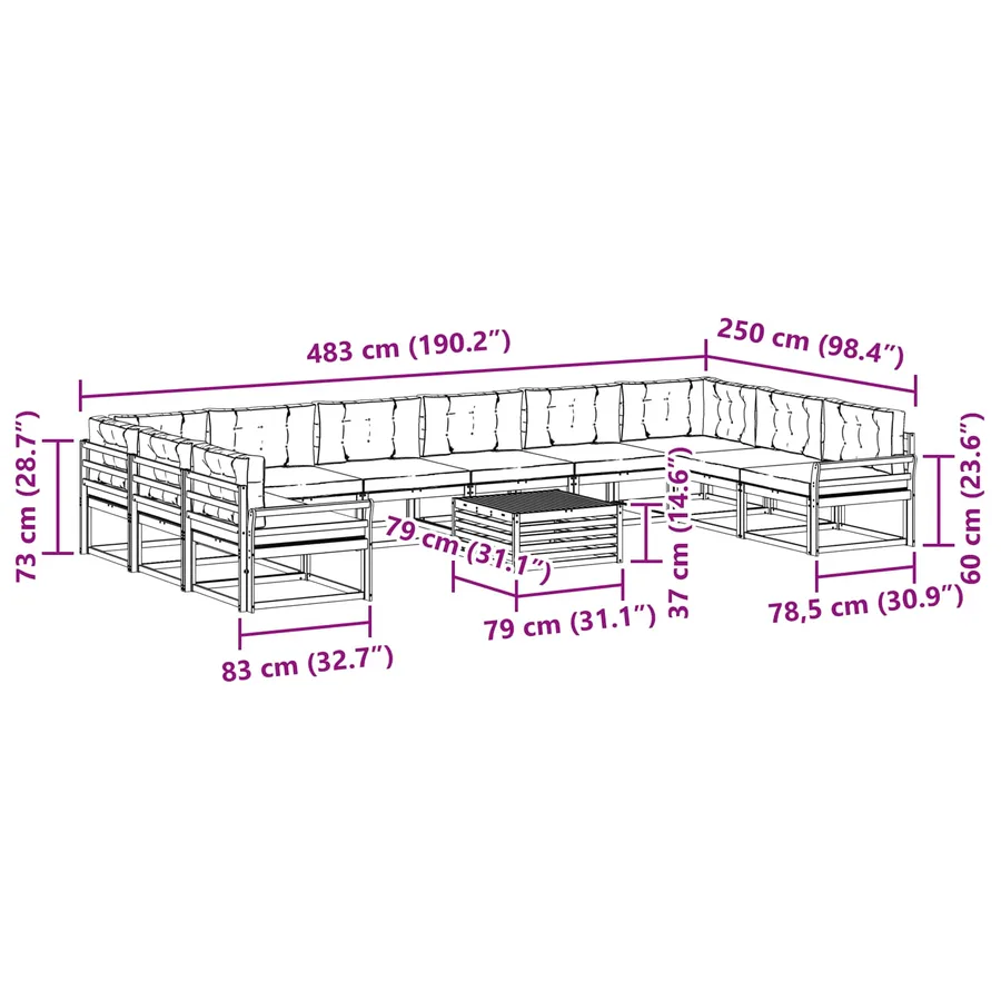 Ensemble de canapés d'extérieur 11 pcs Blanc et Beige - 8