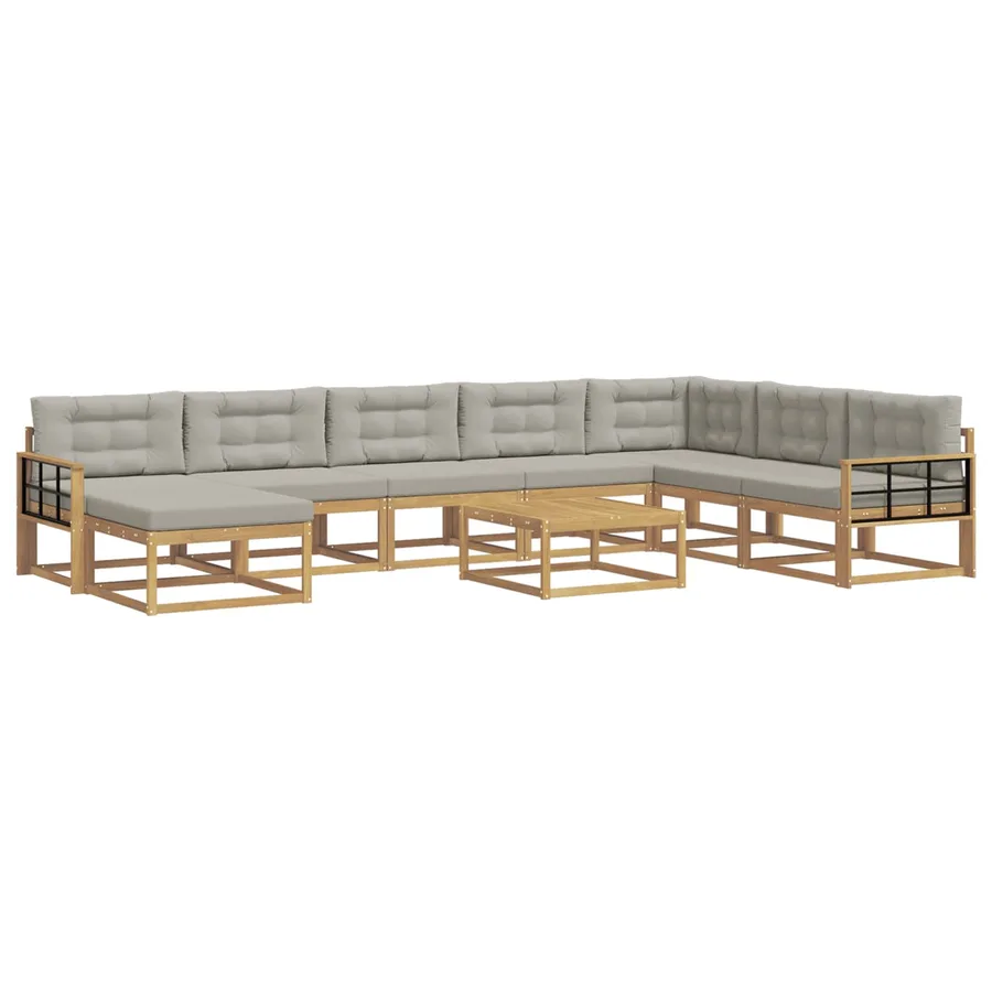 Ensemble de canapés d'extérieur 9 pcs Blanc et gris clair - 2
