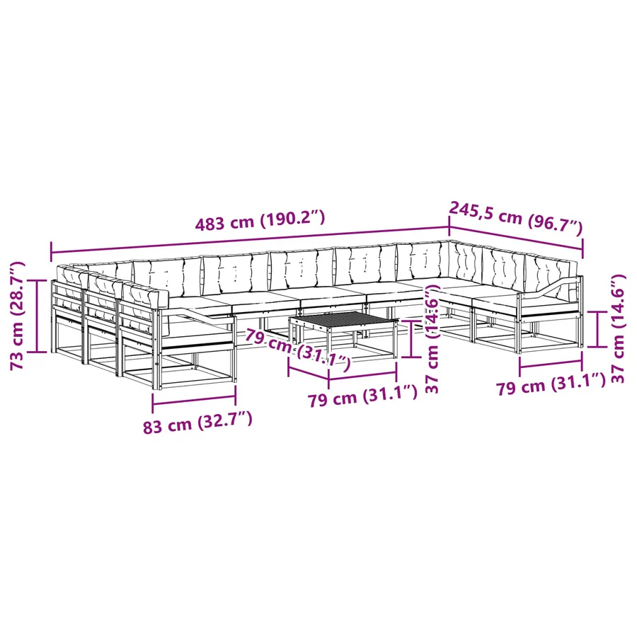 Ensemble de canapés d'extérieur 11 pcs Blanc et crème - 8