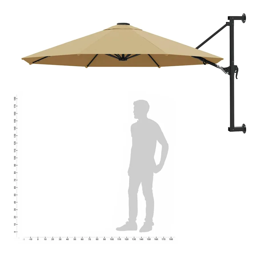 Parasol mural avec mât métallique 300 cm Taupe - 9