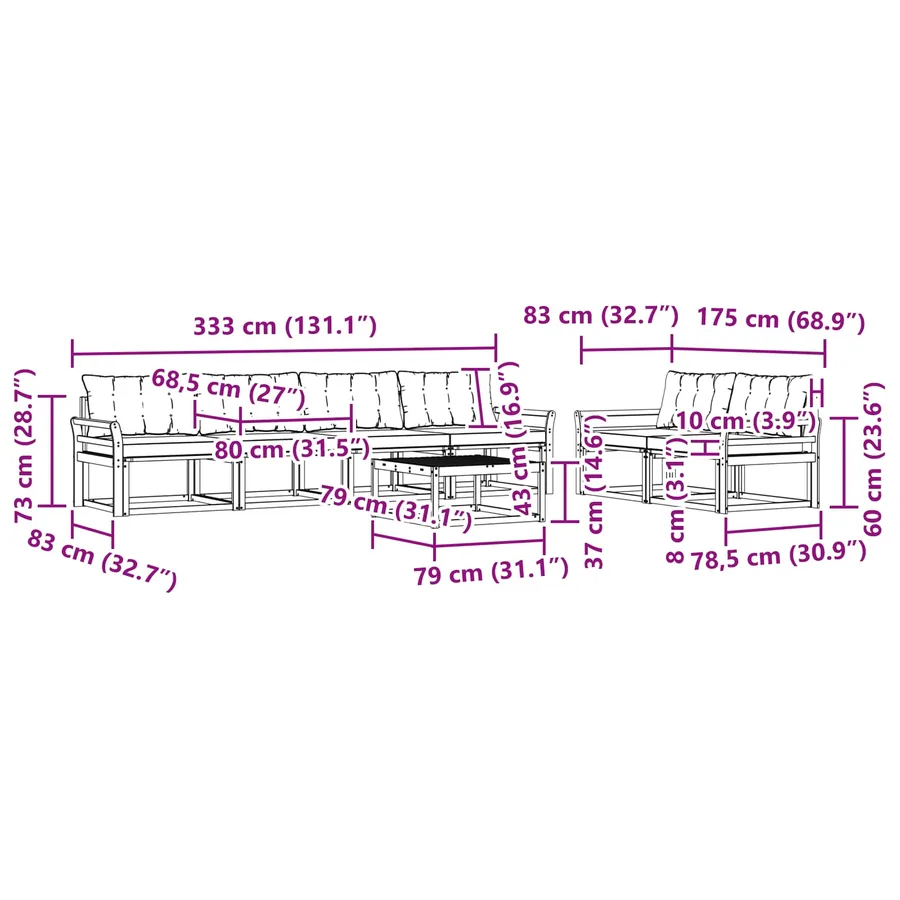 Ensemble de canapés d'extérieur 7 pcs Blanc et noir - 8