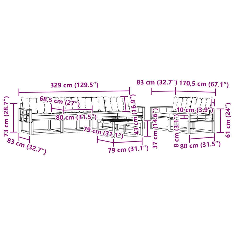 Ensemble de canapés d'extérieur 7 pcs Blanc et noir - 8