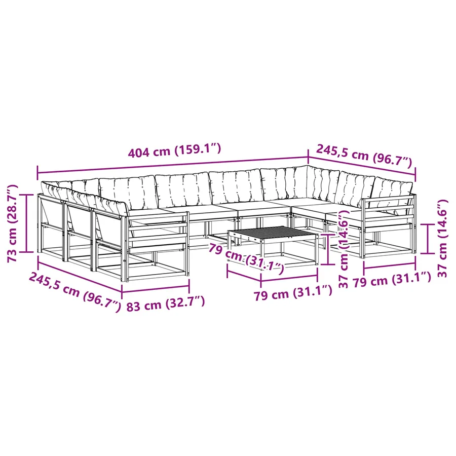 Ensemble de canapés d'extérieur 10 pcs Blanc et noir - 10