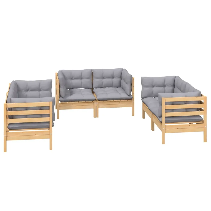 Salon de jardin 6 pcs avec coussins gris Bois de pin massif - 3
