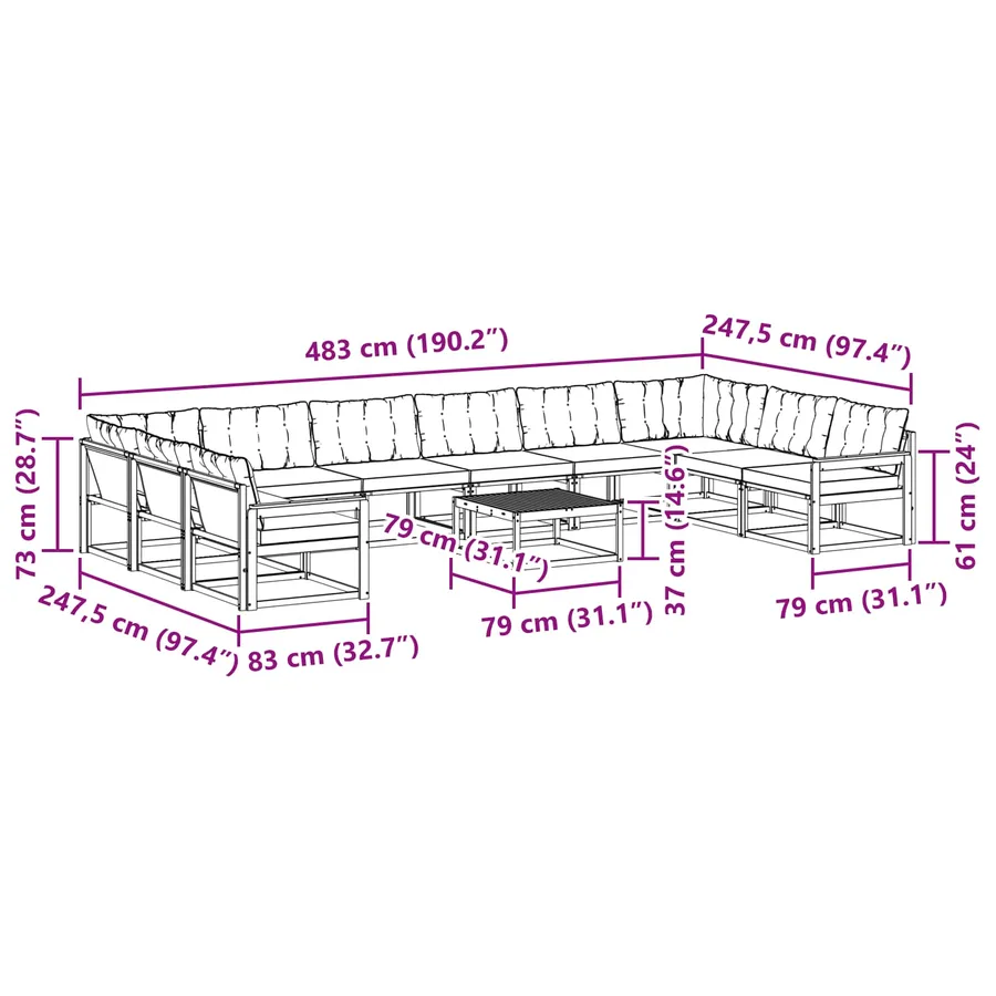 Ensemble de canapés d'extérieur 11 pcs Blanc et crème - 10