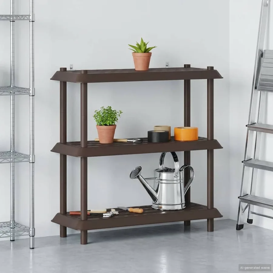 Unité de rangement 3 niveaux 100 x 40 x 96 cm PP Marron - 4