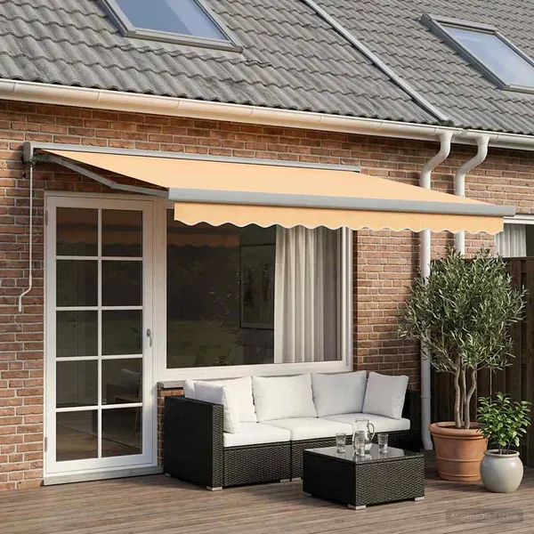 Auvent rétractable Sable 400 × 300 cm Tissu et Métal