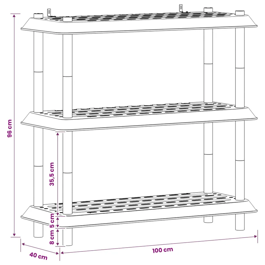 Unité de rangement 3 niveaux 100 x 40 x 96 cm PP Gris clair - 8