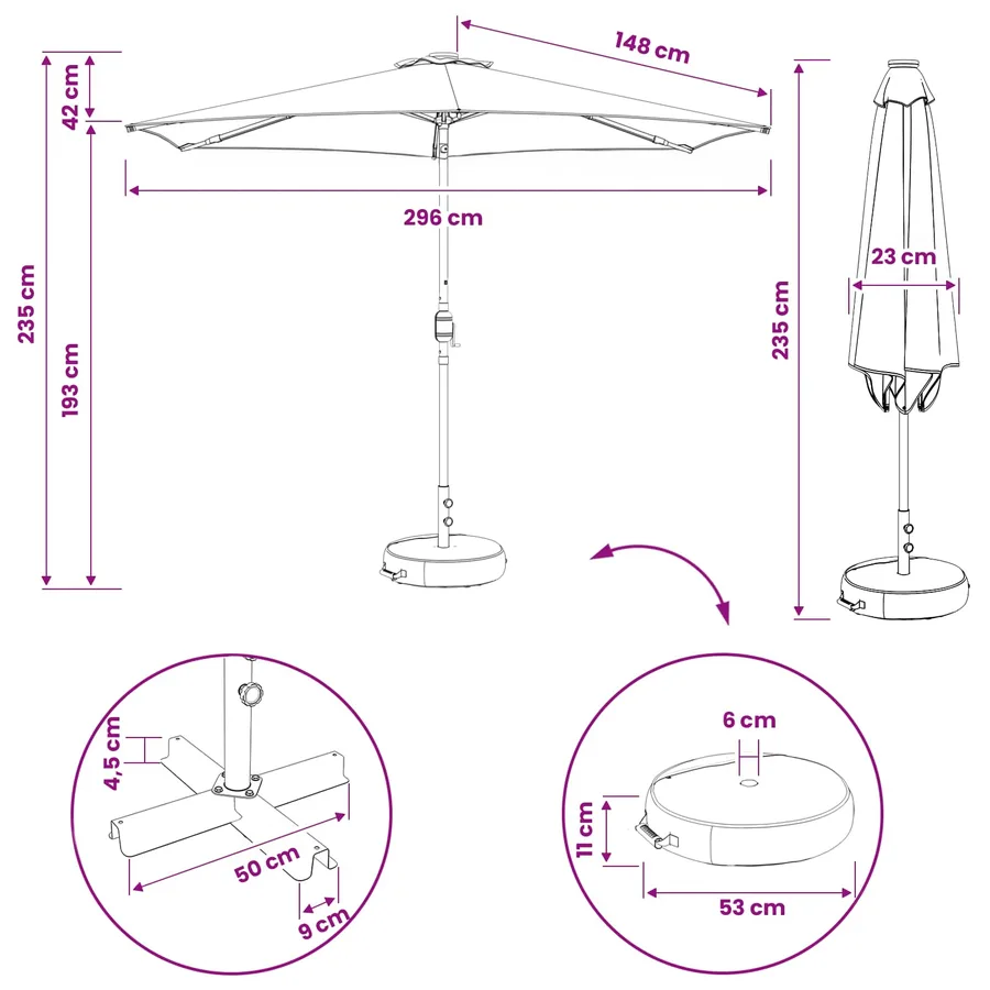 Parasol de jardin avec lumières LED et base 300 x 300 cm - 8