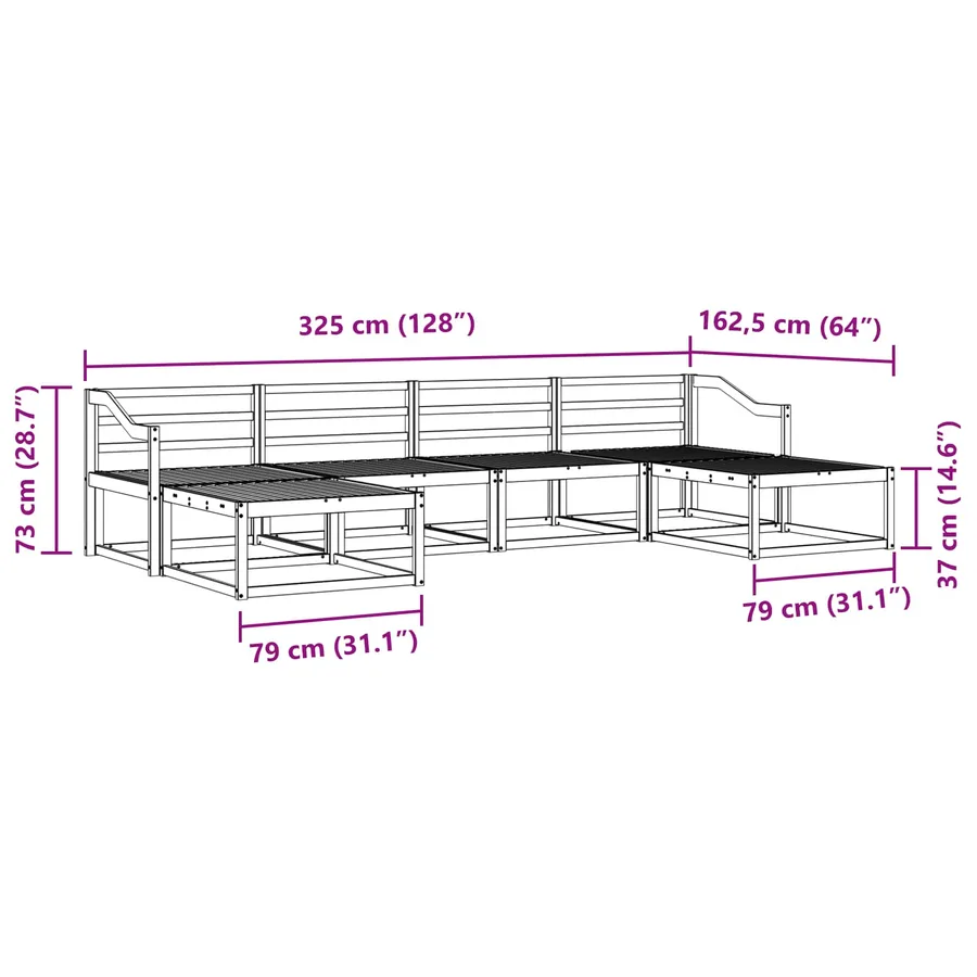 Ensemble de canapés d'extérieur 6 pc Blanc Bois d'Acacia Massif - 7