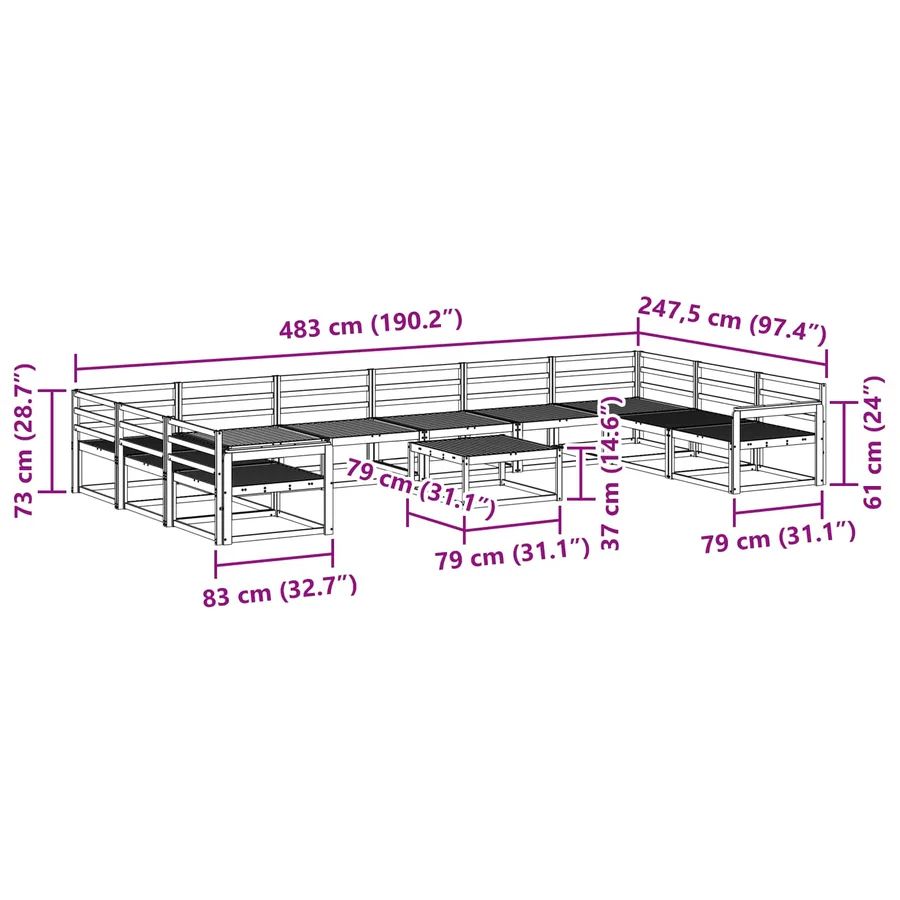 Ensemble de canapés d'extérieur 11 pcs Blanc - 9
