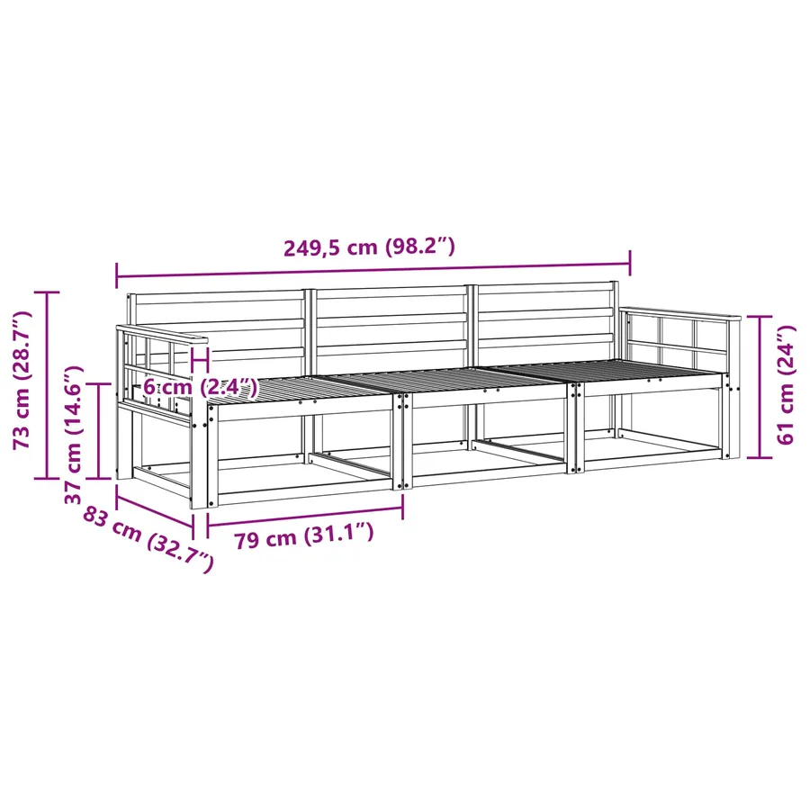Ensemble de canapés d'extérieur 3 pcs Blanc 249,5 x 83 x 73 cm - 5