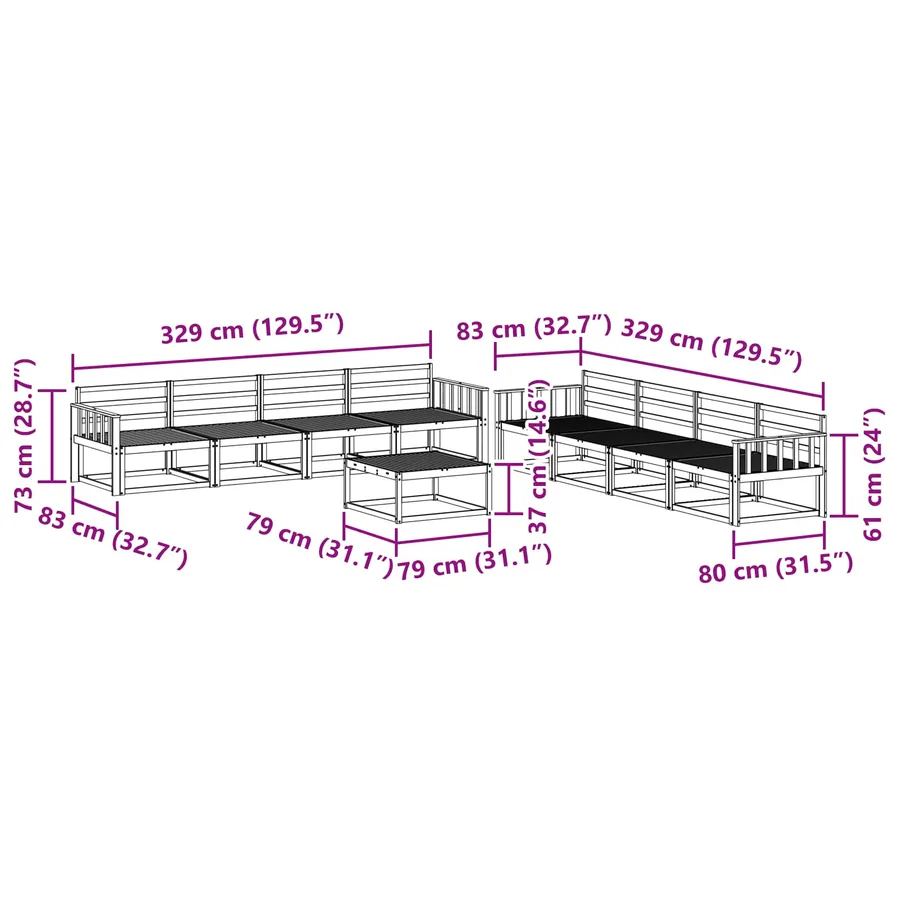 Ensemble de canapés d'extérieur 9 pcs Blanc 79 x 79 x 37 cm - 8