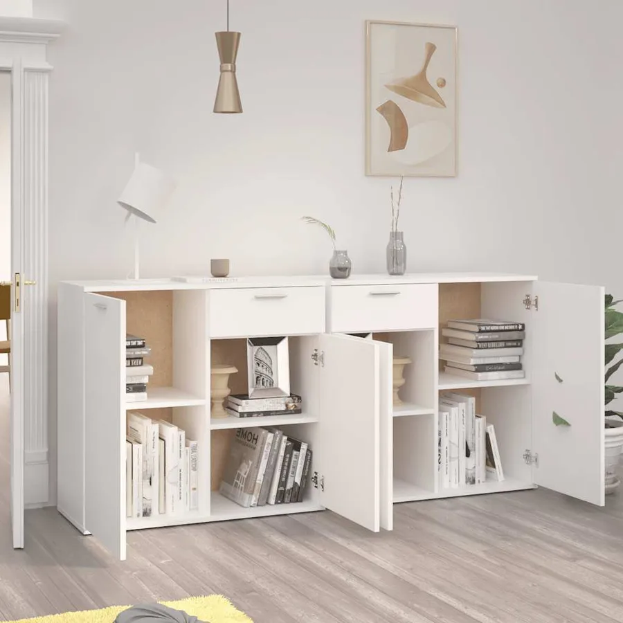 Buffet Blanc 160x36x75 cm Bois d'ingénierie - 3