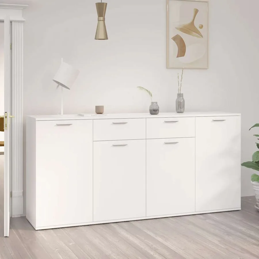 Buffet Blanc 160x36x75 cm Bois d'ingénierie - 4