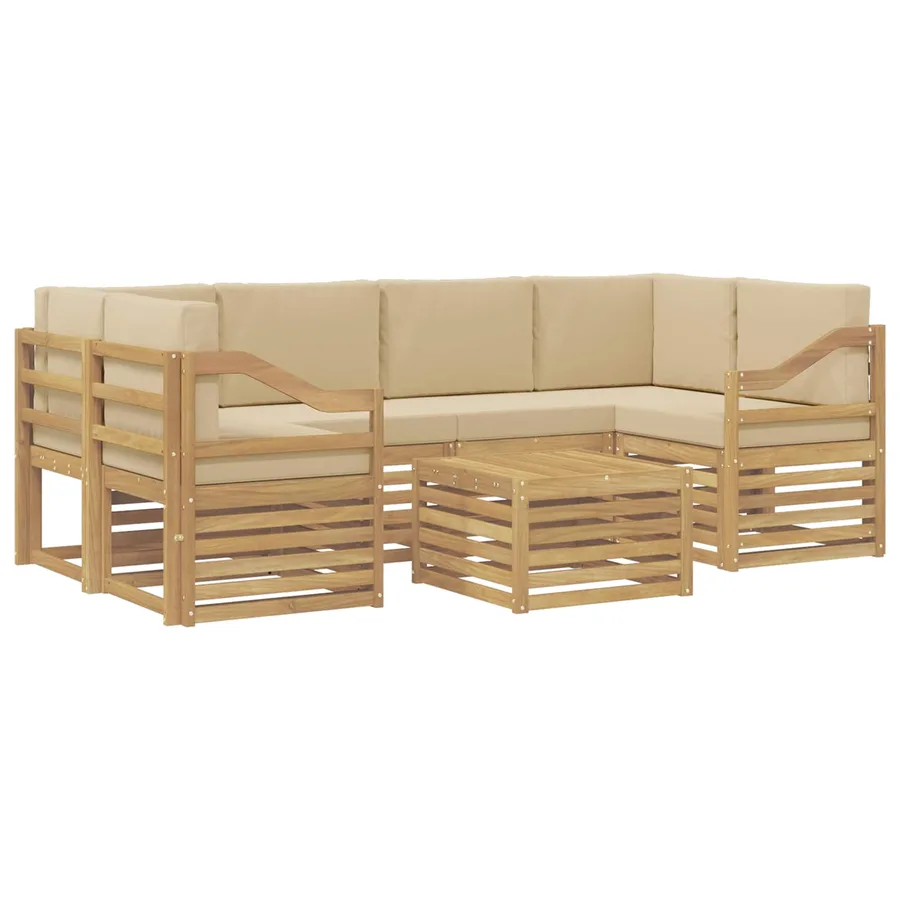 Ensemble de canapés d'extérieur 7 pcs Blanc et Beige Polyester - 2