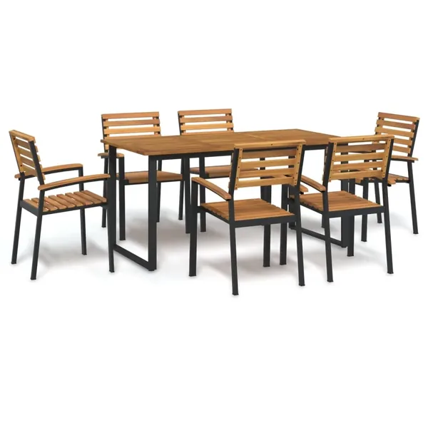 Ensemble à manger de jardin 7 pcs bois d'acacia solide et métal