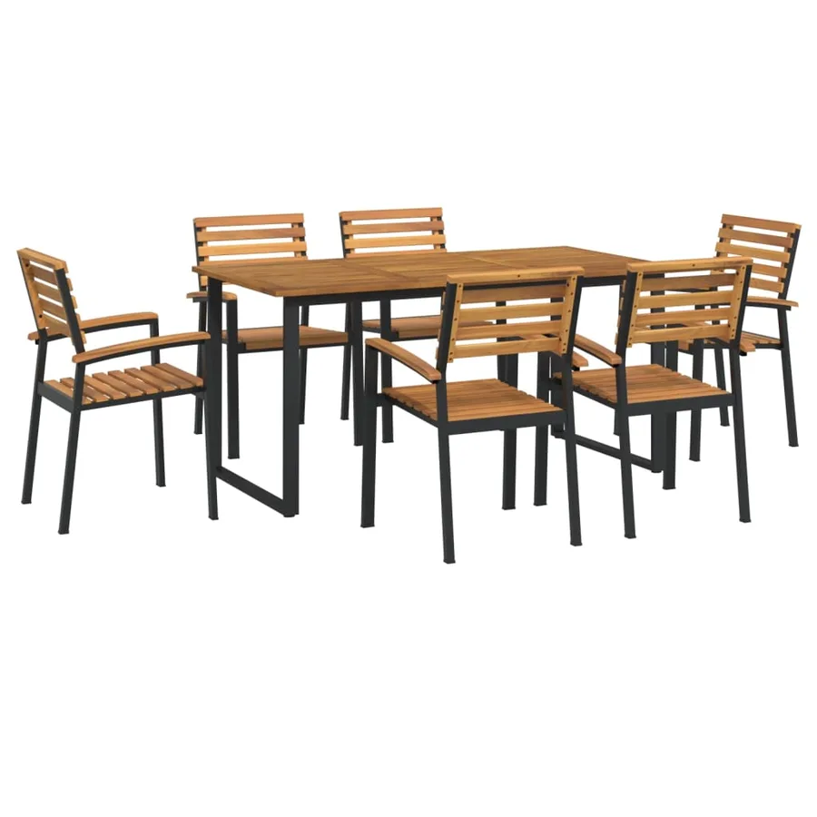 Ensemble à manger de jardin 7 pcs bois d'acacia solide et métal - 2