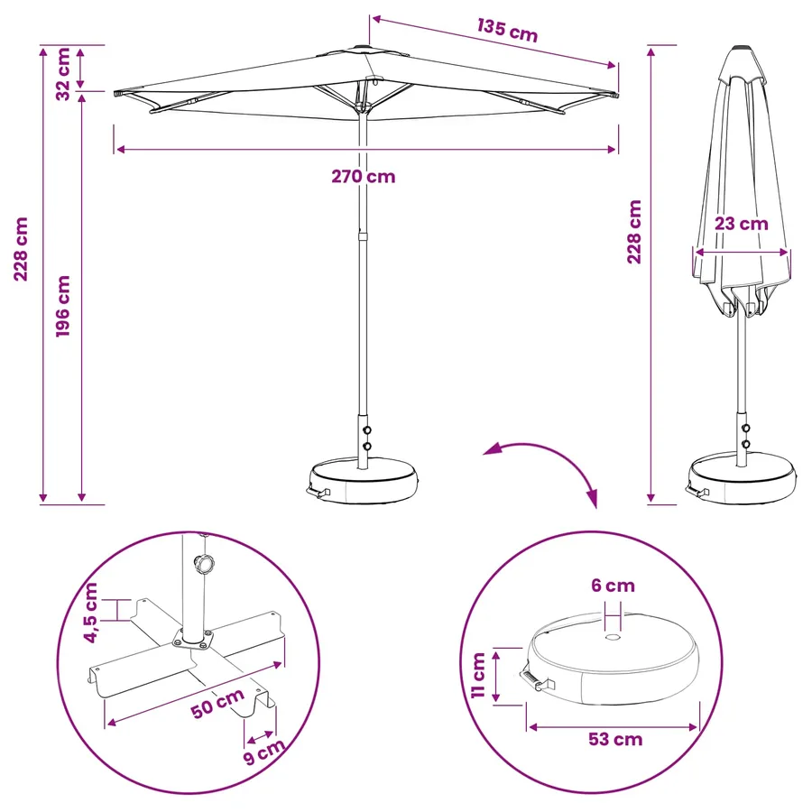 Parasol de jardin avec base 270 x 270 cm Polyester - 8