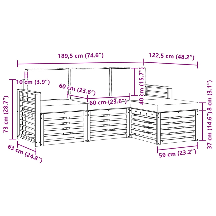 Ensemble de canapés d'extérieur 4 pcs Blanc et gris clair - 6